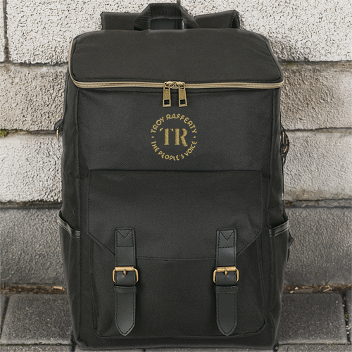 Backpack with embroidered corporate logo Embroidered cooler backpack with zippers