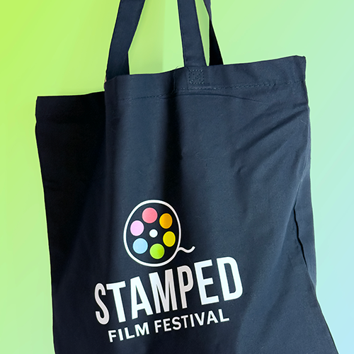 Frosted cup with logo for swag Swag bag with full color logo.